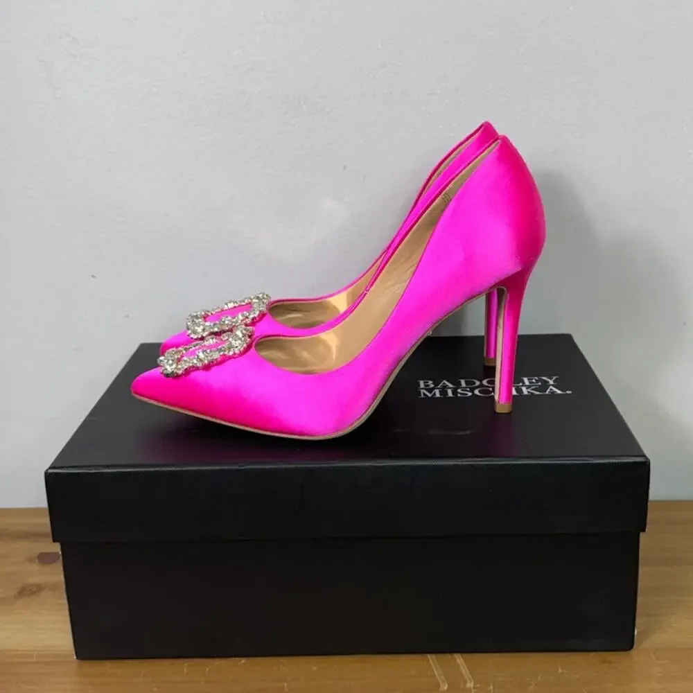 New Badgley Mischka Cher Pump in Hot Pink Satin Women's Size 6